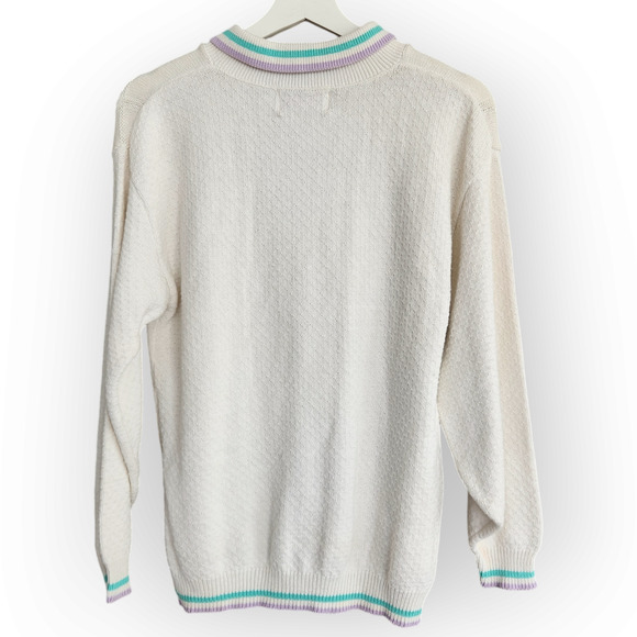 Vintage 80s Winner's Choice White Knit Grandmacore Sweater M - Picture 6 of 9